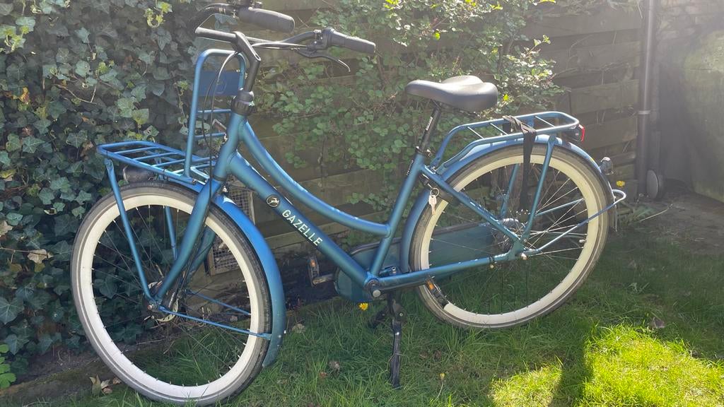 Gazelle meisjesfiets met kratje - 7 versnellingen Blauw, Terugtraprem, Gebruikt, Versnellingen, Ophalen
