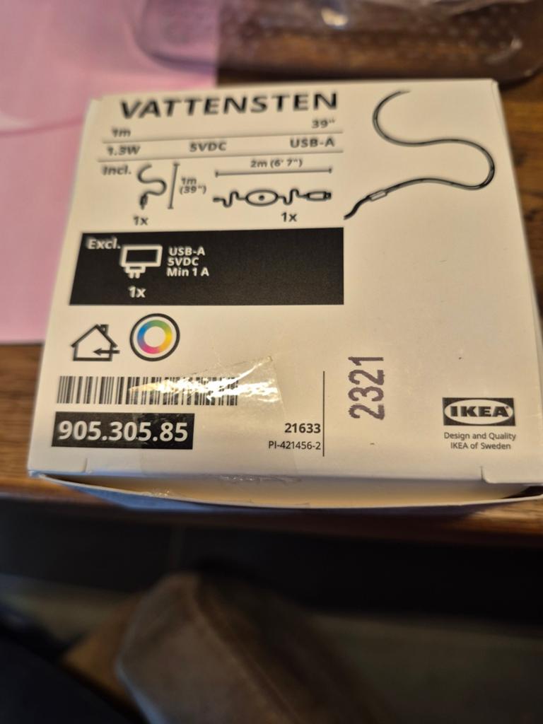IKEA VATTENSTEN LED strip USB-A 1m, Ophalen of Verzenden, Nieuw, Modern, Functioneel