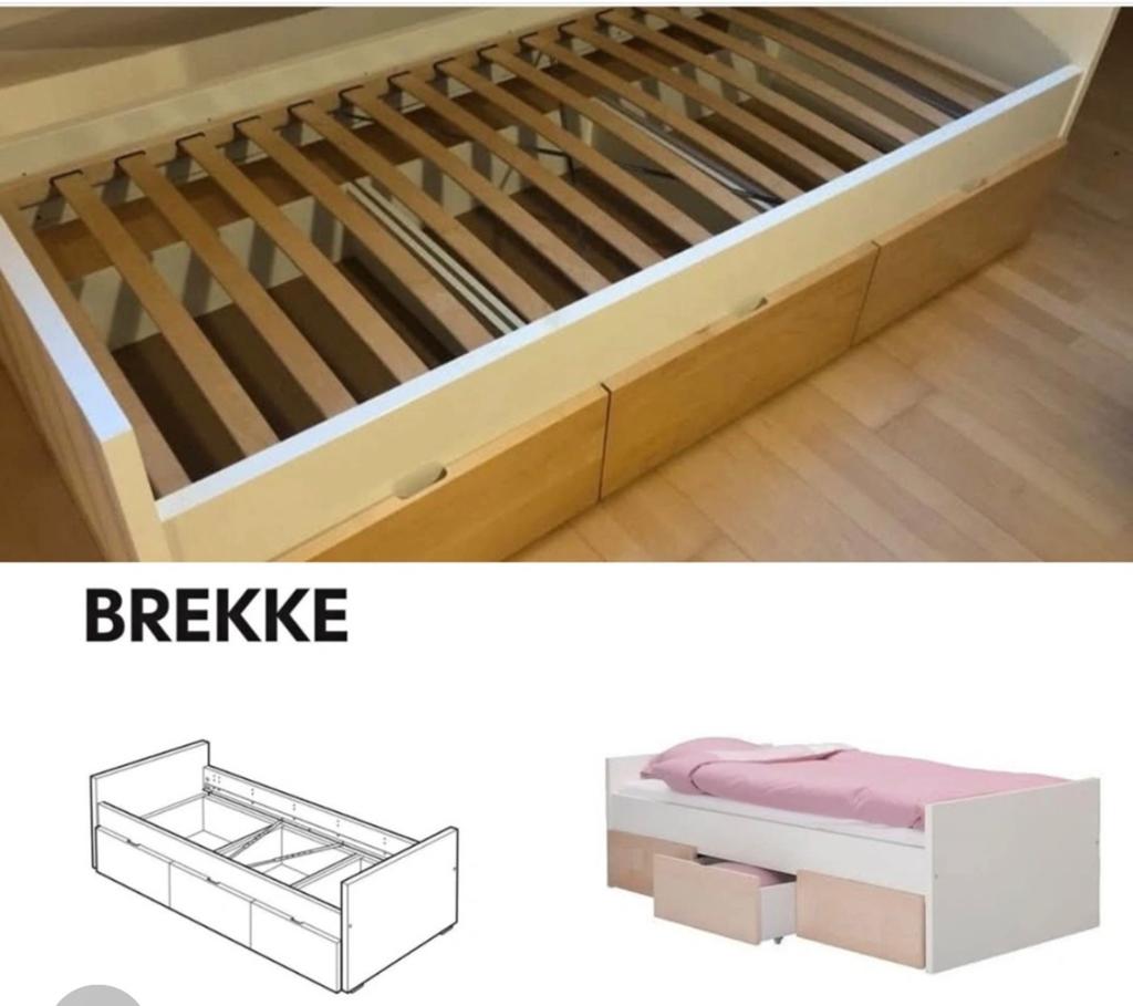 Eenpersoons bed Brekke İkea met opberg lades, Ophalen, Gebruikt