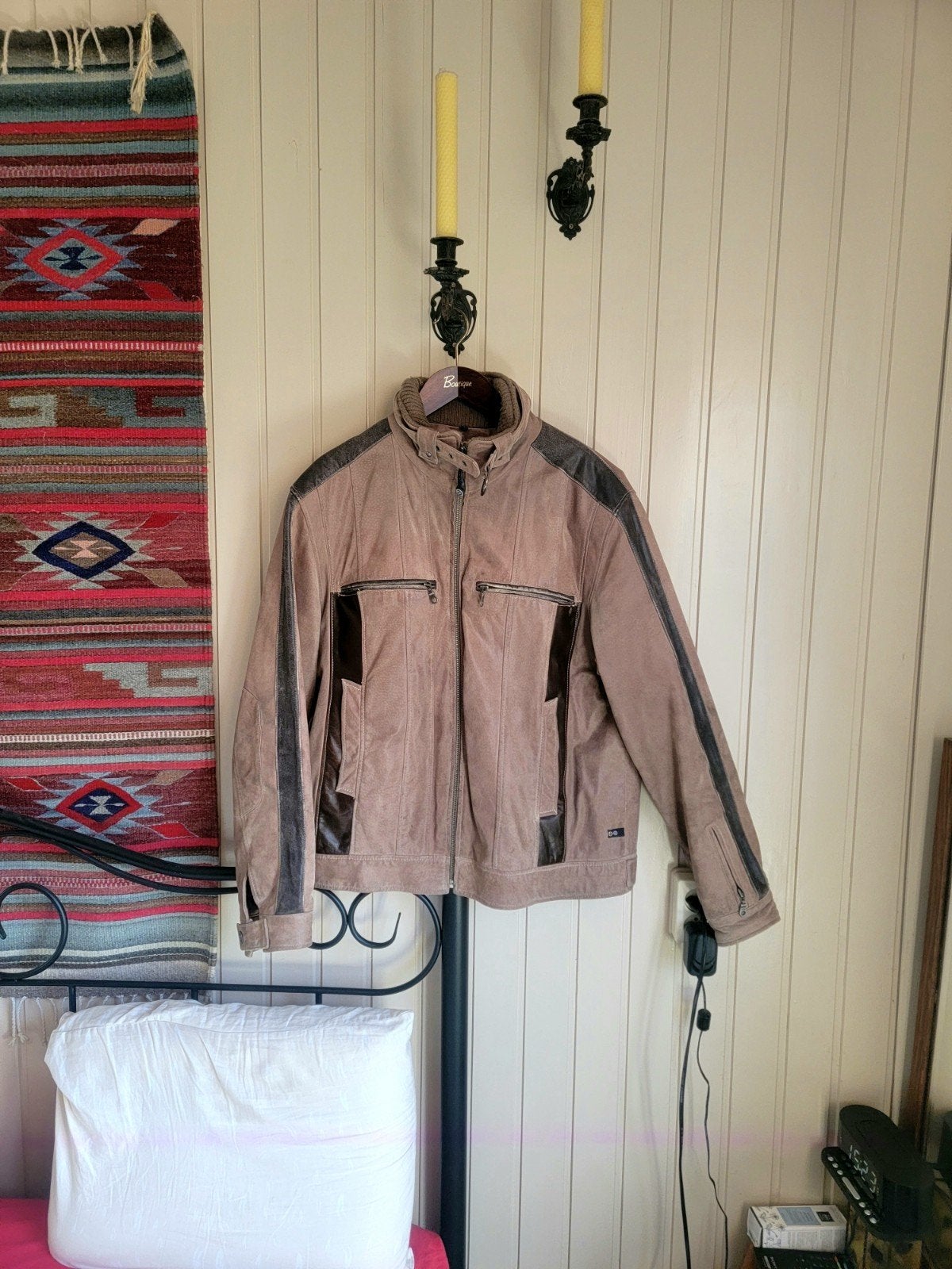 Mooie, originele, gevoerde camel Ocean Pacific leren jas XXL, Beige, Overige maten, Ophalen of Verzenden, Ocean Pacific