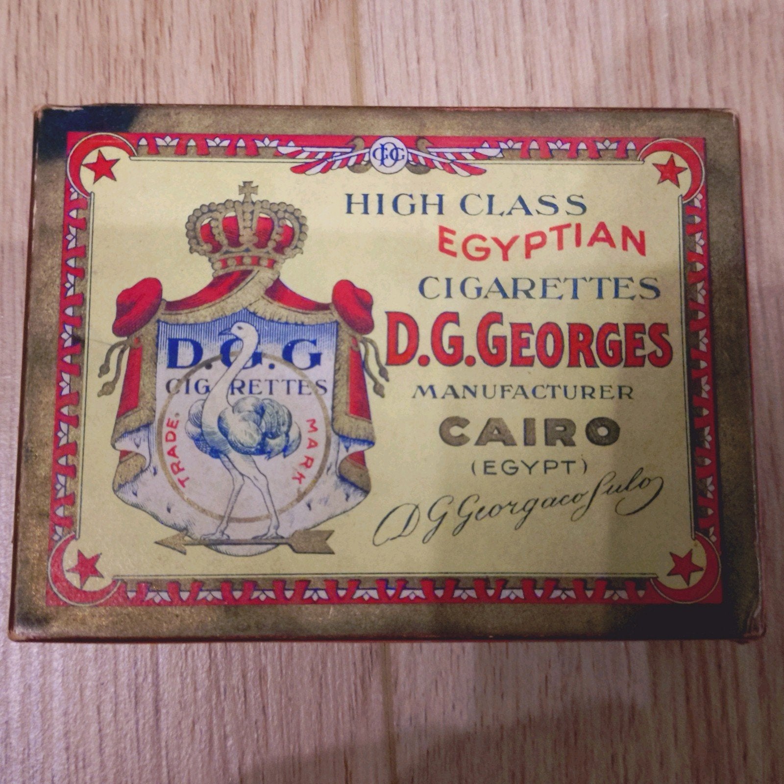 Vintage kartonnen sigaretten doosje D.G. Georges Cairo, Ophalen of Verzenden, Gebruikt, Tabaksdoos of Verpakking