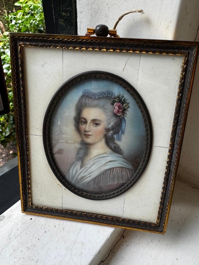 Antieke olieverfschildering op paneel in sierlijst, Paneel, Portret of Personen, Bijzondere lijst, Ophalen of Verzenden