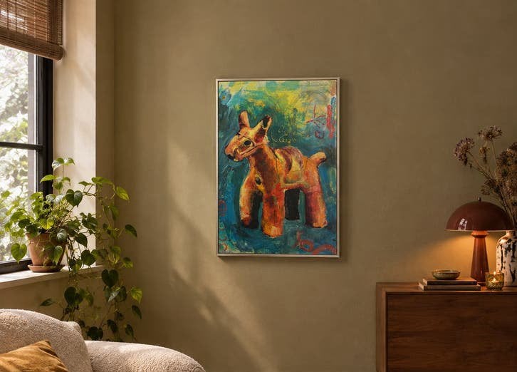 Groot modern schilderij, ingelijst 101x71cm, Ophalen, Acrylverf, Overig onderwerp, Ingelijst