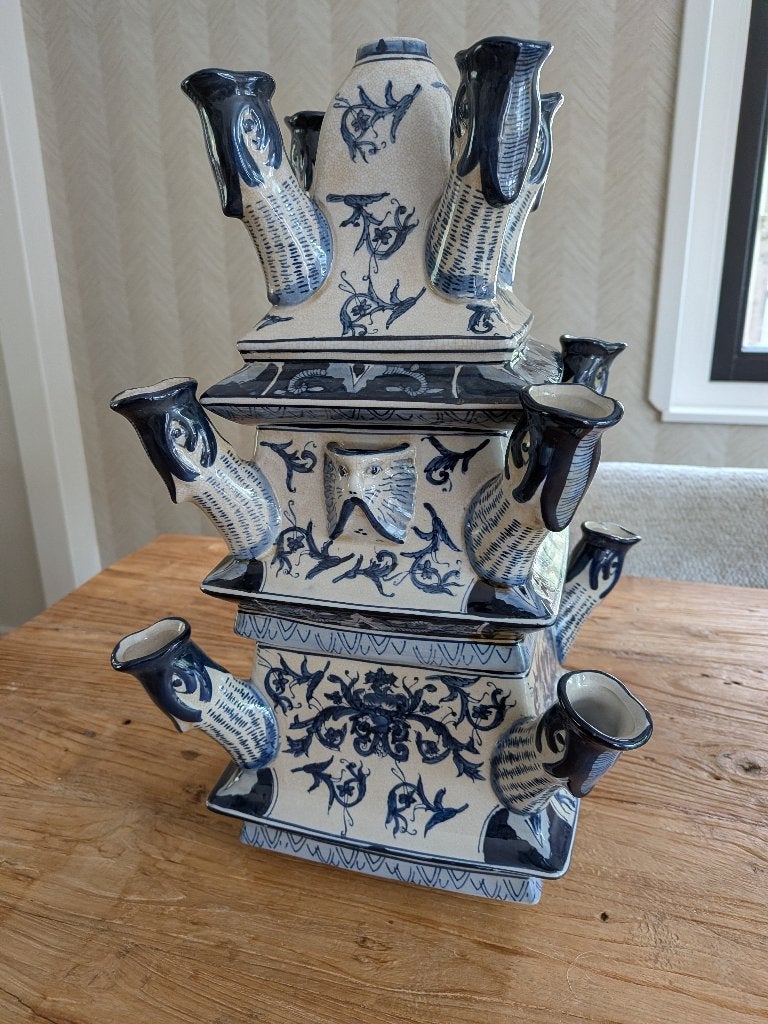 Delfts Blauw (replicatie) stapelbare tulpenvaas, Huis en Inrichting, Woonaccessoires | Vazen, Ophalen, Blauw, 41 cm, Zo goed als nieuw