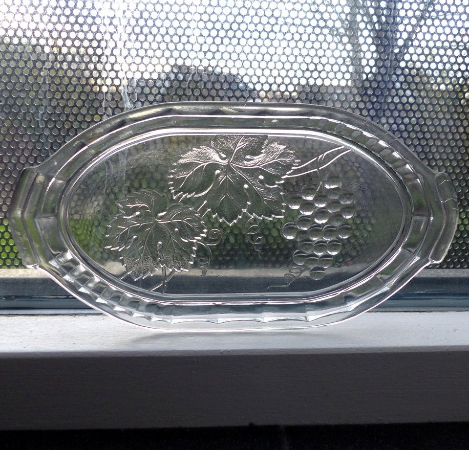 Vintage schaaltje wijnrank druiven serveerschaaltje glas, Glas of Glazen, Gebruikt, Klassiek, Ophalen of Verzenden