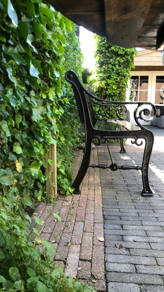 Zwarte gietijzeren tuinbank - 150x84x40 cm, Tuin en Terras, Ophalen, Gebruikt, Metaal