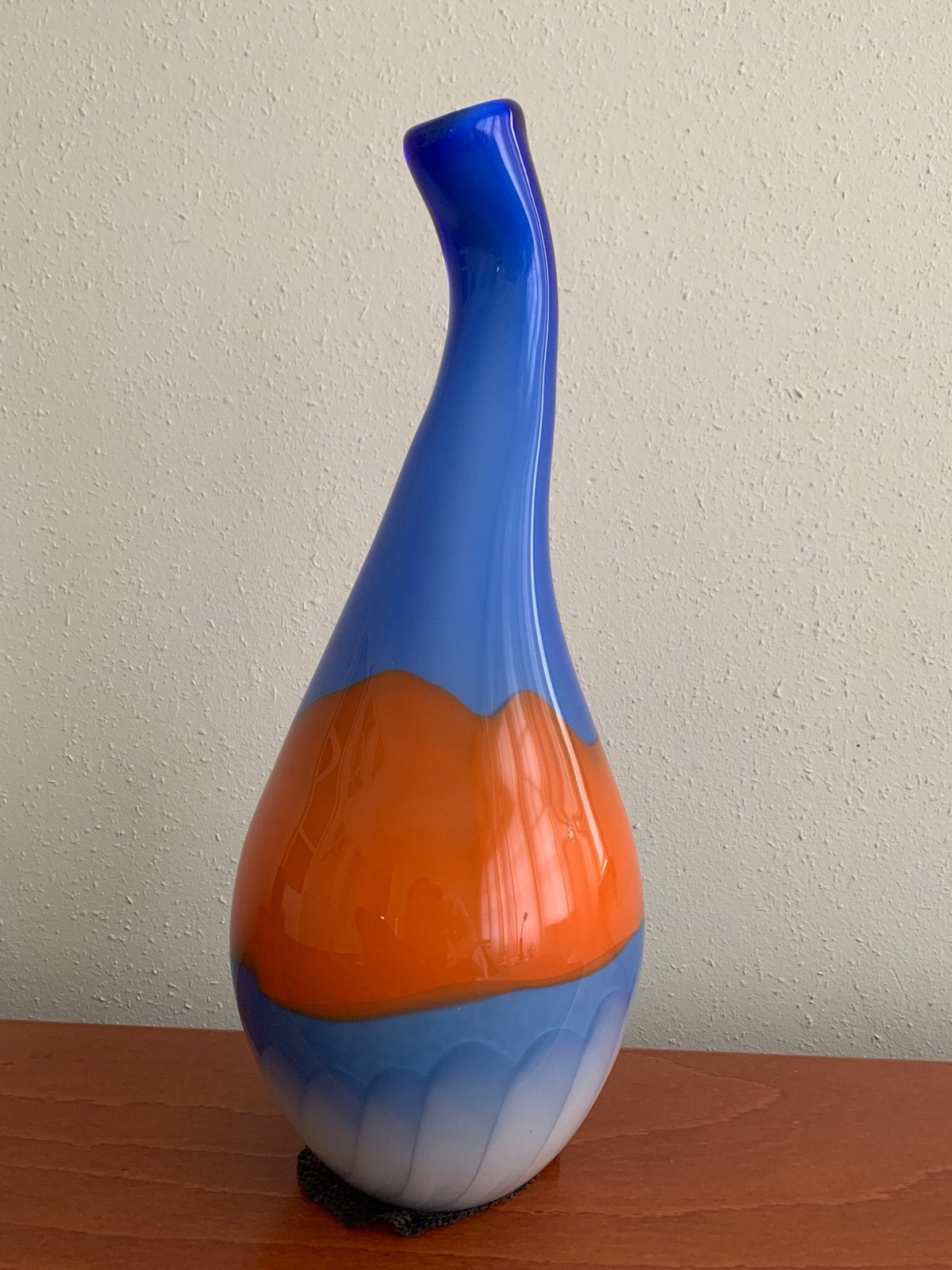 BLAUW/ORANJE GLAZEN VAAS, Ophalen of Verzenden, Nieuw, Blauw, Glas
