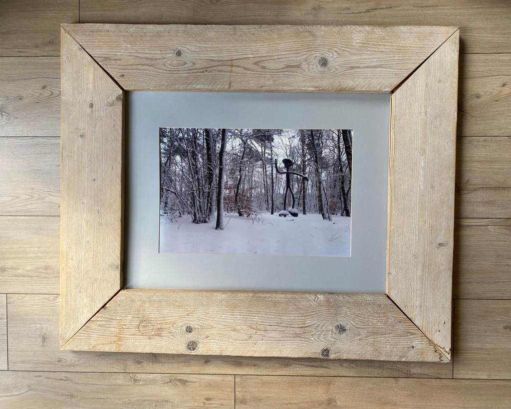Grote steigerhouten fotolijst met passe-partout 80x60cm, Ophalen, Zo goed als nieuw