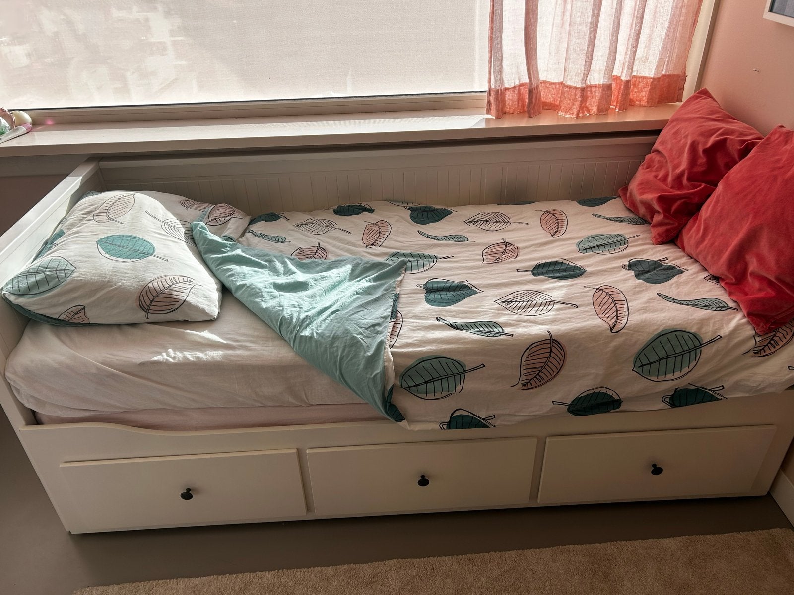 IKEA Hemnes bedbank 80x200 - met matrassen en uitschuifbaar, Ophalen, Wit, Tweepersoons, 80 cm