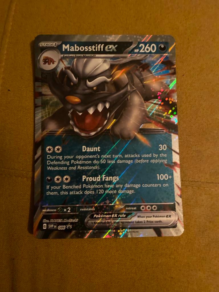 Mabosstiff ex Grote Pokemon Kaart - Zeldzaam Holografisch, Ophalen of Verzenden, Zo goed als nieuw, Losse kaart, Foil