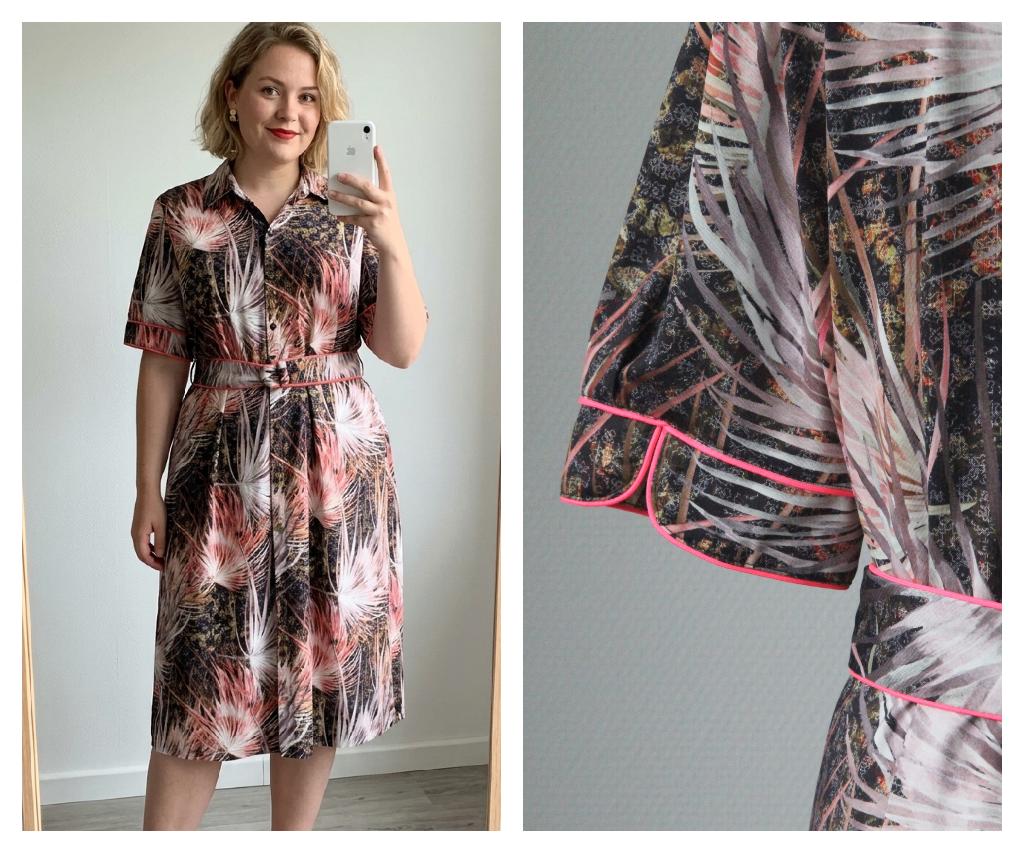 K-Design - jurk roze zwart - maat L, Kleding | Dames, Jurken, Zo goed als nieuw, Maat 42/44 (L), Roze, Knielengte, Verzenden