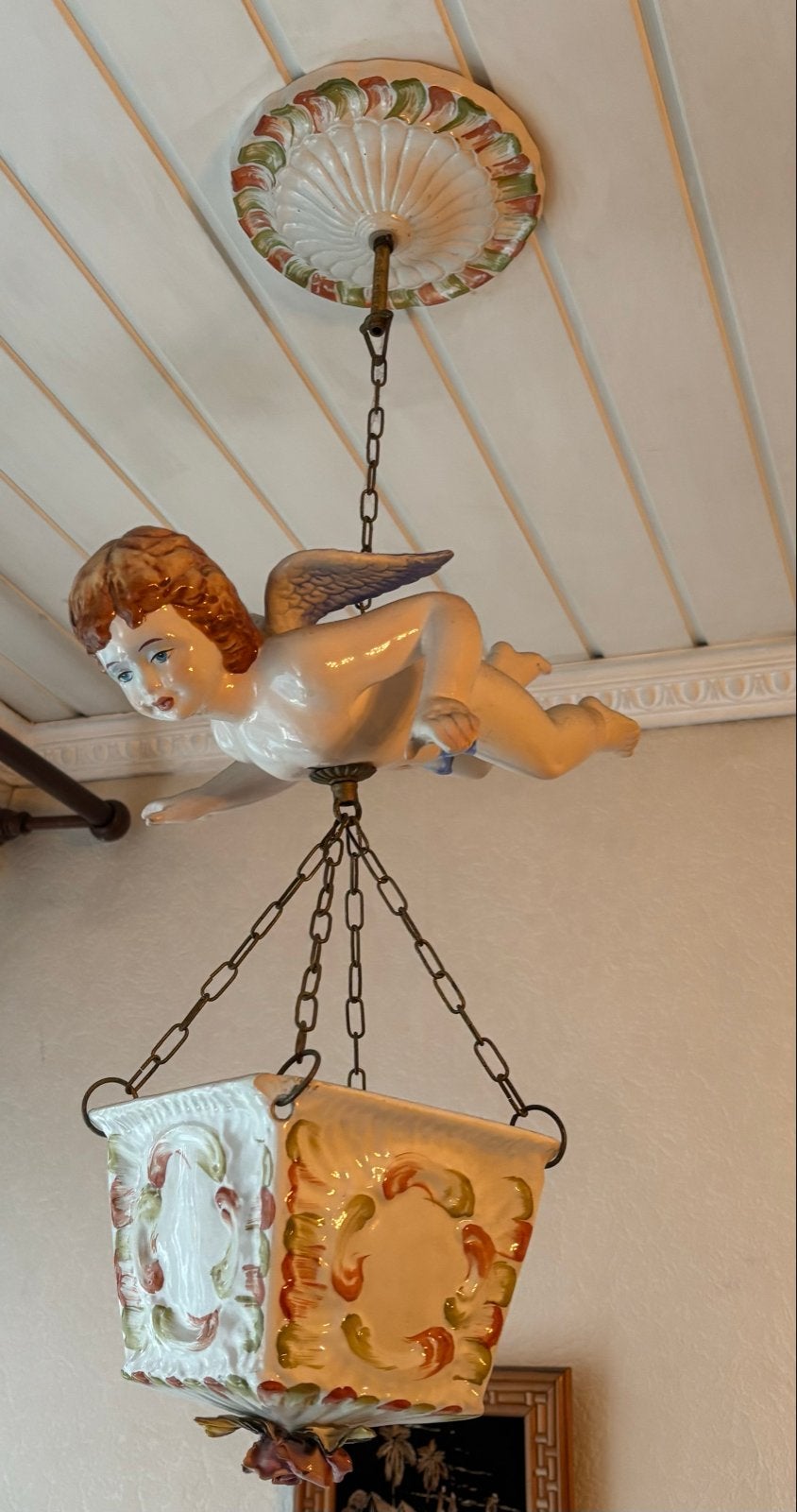 Antieke Hang engel met planten pot - Porselein, Antiek en Kunst, Ophalen