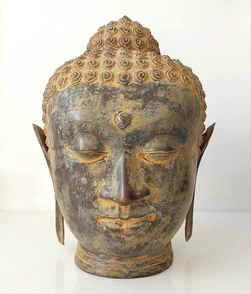 Oud Bronzen Boeddha Buddah Hoofd Beeld, Antiek en Kunst, Verzenden