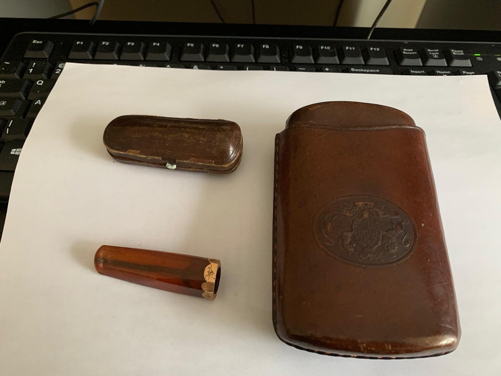 Antieke Sigarenhouder en Mondstuk in Leren Etui, Ophalen of Verzenden