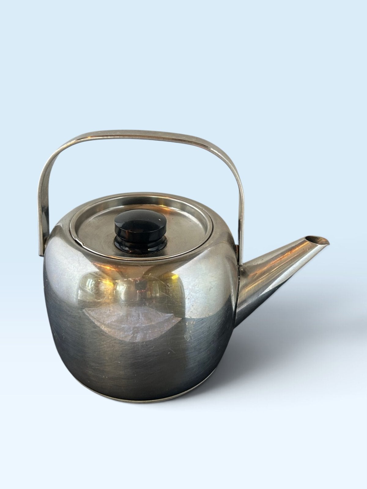 Roestvrijstalen theepot - Fins Timo Sarpanevo voor Iittala, Theepot/fluitketel, Gebruikt, Zilver, Ophalen of Verzenden