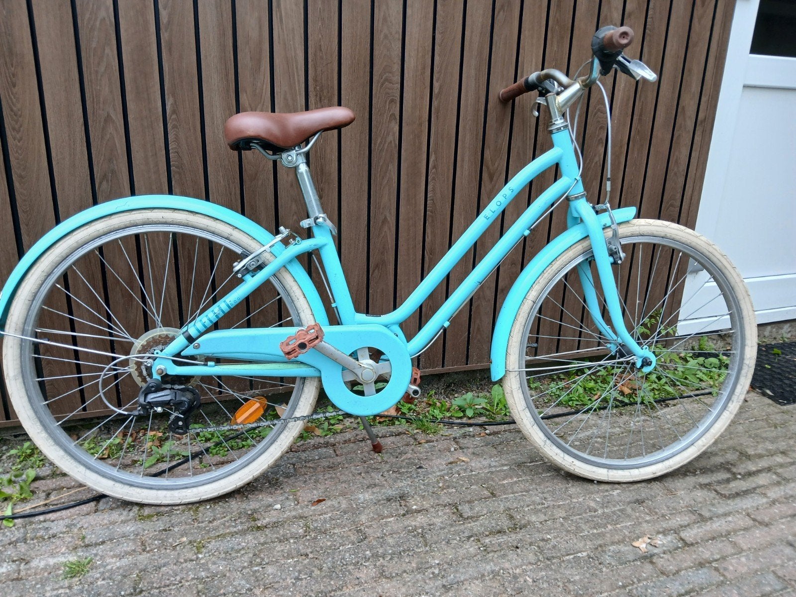 B'Twin Elops 100 Stadsfiets 24 inch - Lichtblauw, Gebruikt, Velgrem, Versnellingen, Minder dan 47 cm