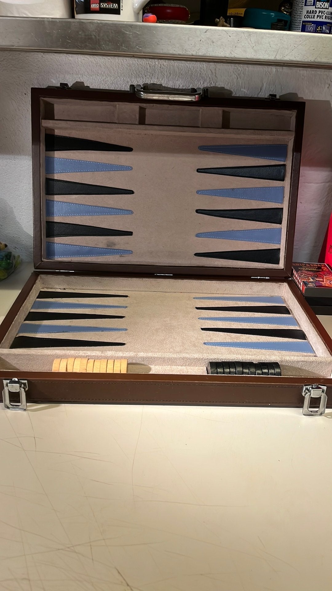 Backgammon vintage bordspel leren koffer, Ophalen of Verzenden, Zo goed als nieuw