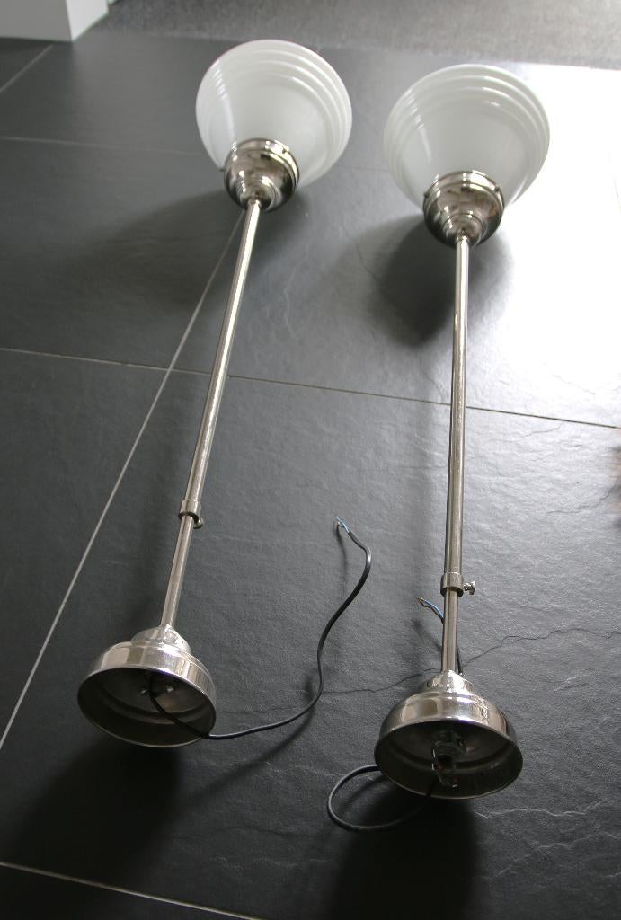 hanglamp art deco schoollamp voor vide of hal, Huis en Inrichting, Ophalen, Zo goed als nieuw, Glas, 75 cm of meer