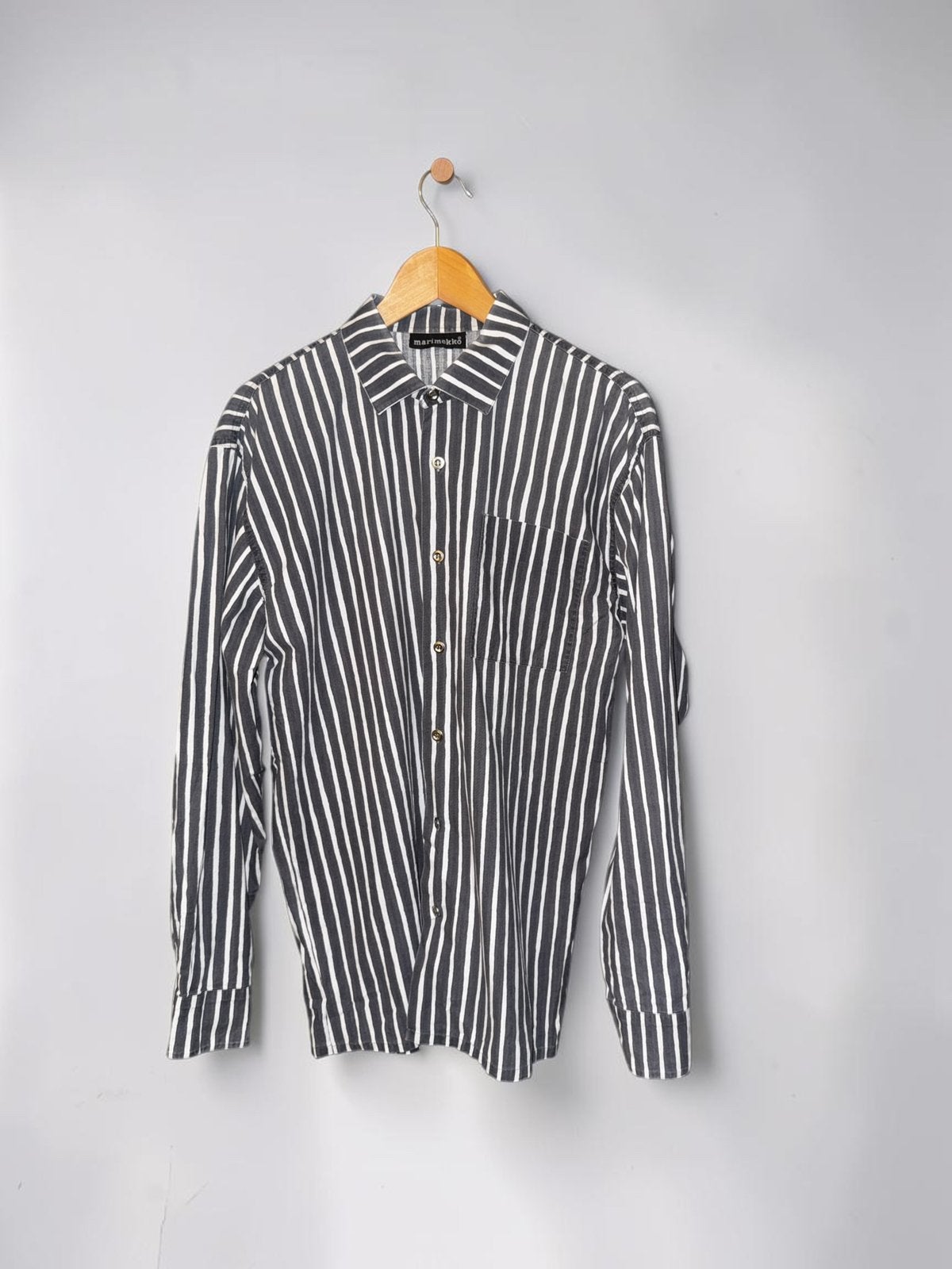 Marimekko blouse overhemd top 42 XL Extra Large grijs wit, Kleding | Dames, Ophalen of Verzenden, Zo goed als nieuw, Maat 42/44 (L)