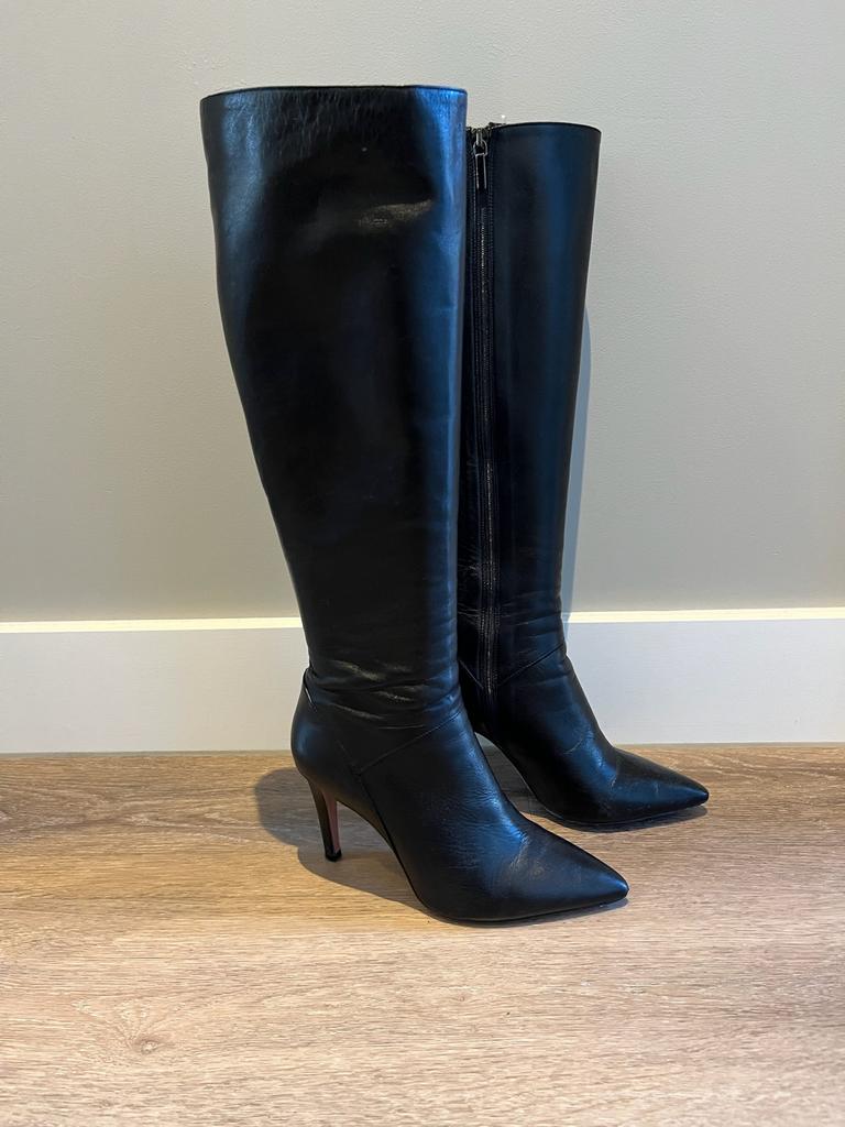 Zwarte leren laarzen - manfield Black label - Maat 37, Ophalen of Verzenden, Zo goed als nieuw, Zwart, Hoge laarzen
