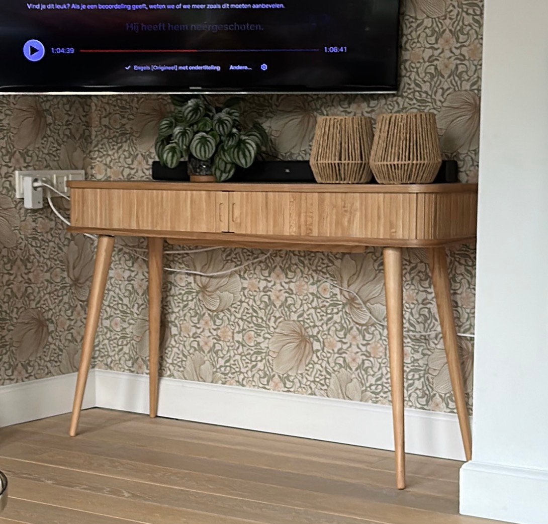 Zuiver Eiken Barbier sidetable dressoir tv meubel, Huis en Inrichting, Ophalen, 100 tot 150 cm, Eikenhout, Zo goed als nieuw