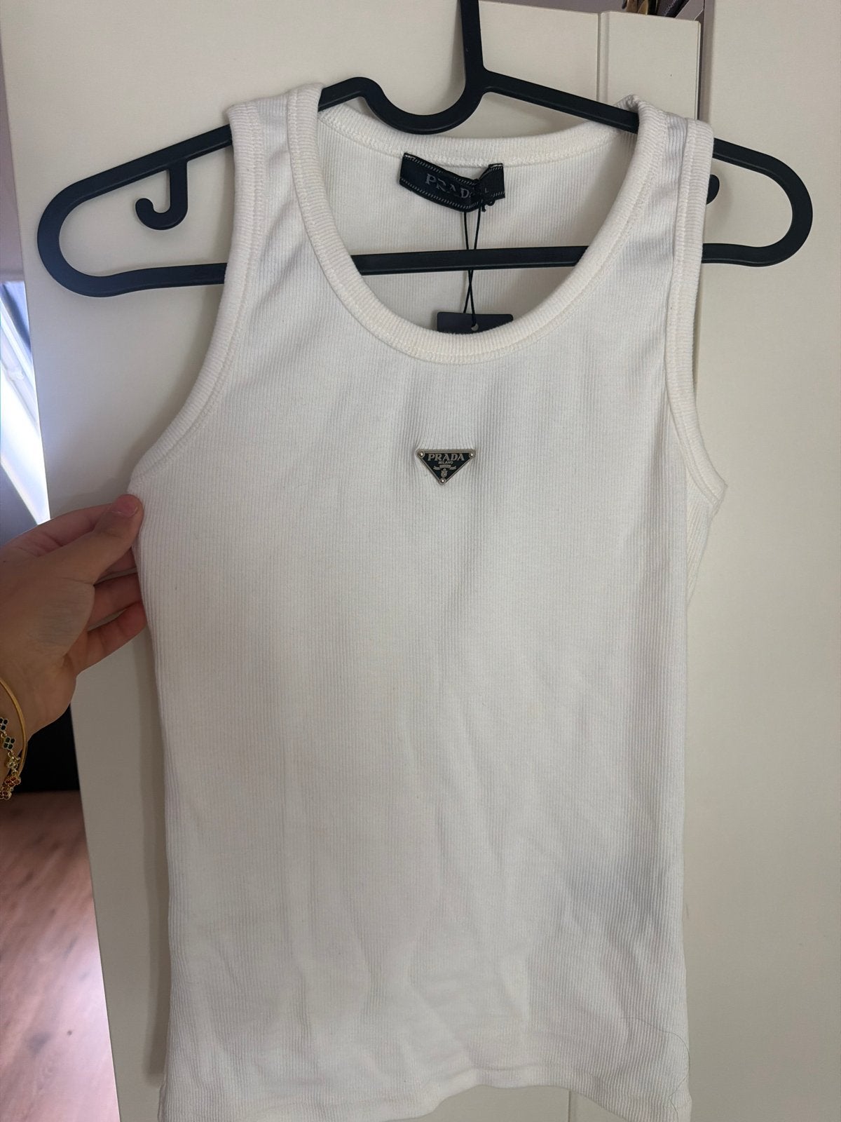 Prada Ribbed Tank Top Wit Maat L-(M), Wit, Maat 42/44 (L), Nieuw, Ophalen of Verzenden
