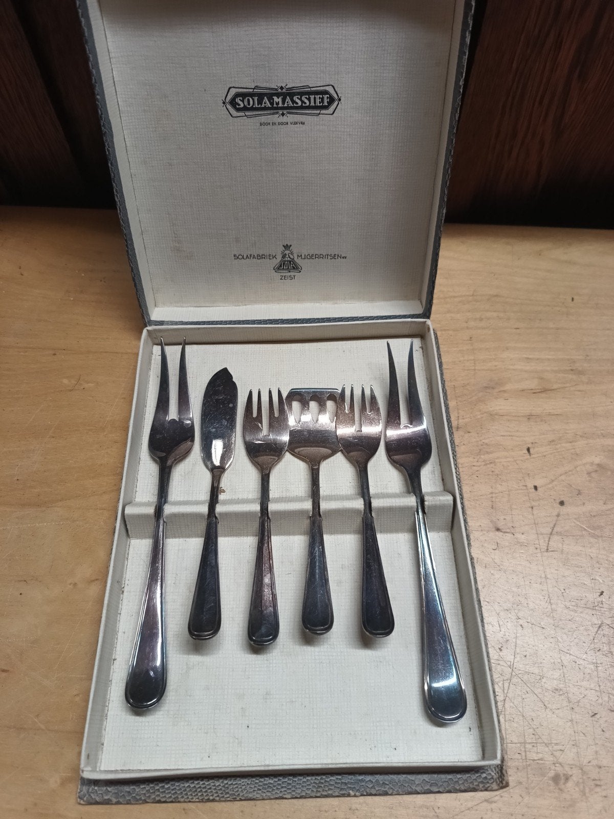 Sola verzilvert 6-deler bestek vintage gebak of hordeurv rec, Ophalen of Verzenden