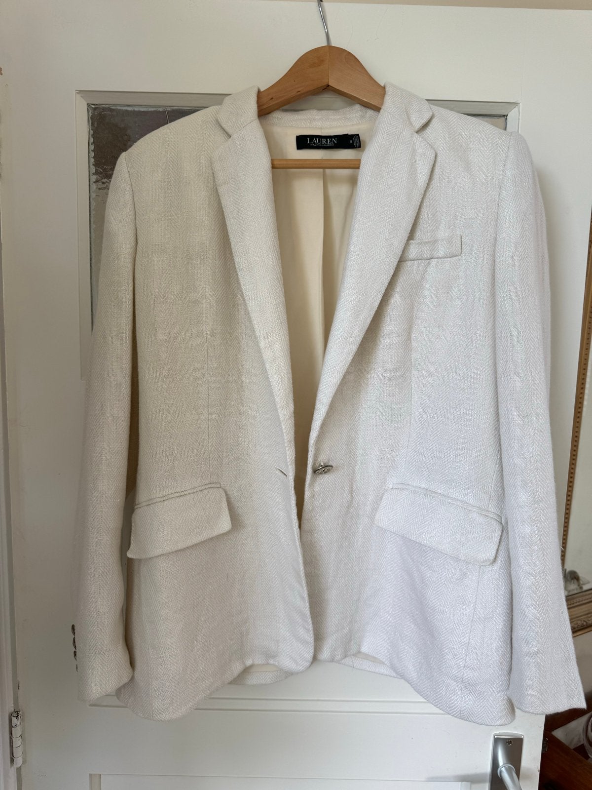 Lauren Ralph Lauren Linnen Pak - Jasje en Broek, Maat 38/40 (M), Kostuum of Pak, Wit, Ophalen of Verzenden