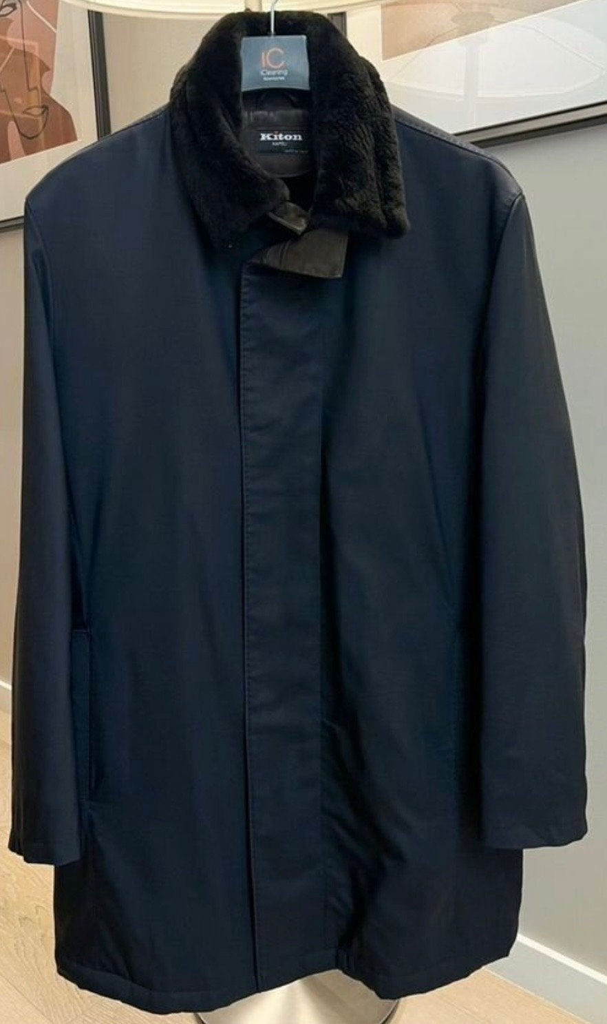 Kiton Napoli Herenjas - Donkerblauw bever bontvoering, Ophalen of Verzenden, Zo goed als nieuw, Maat 52/54 (L), Blauw