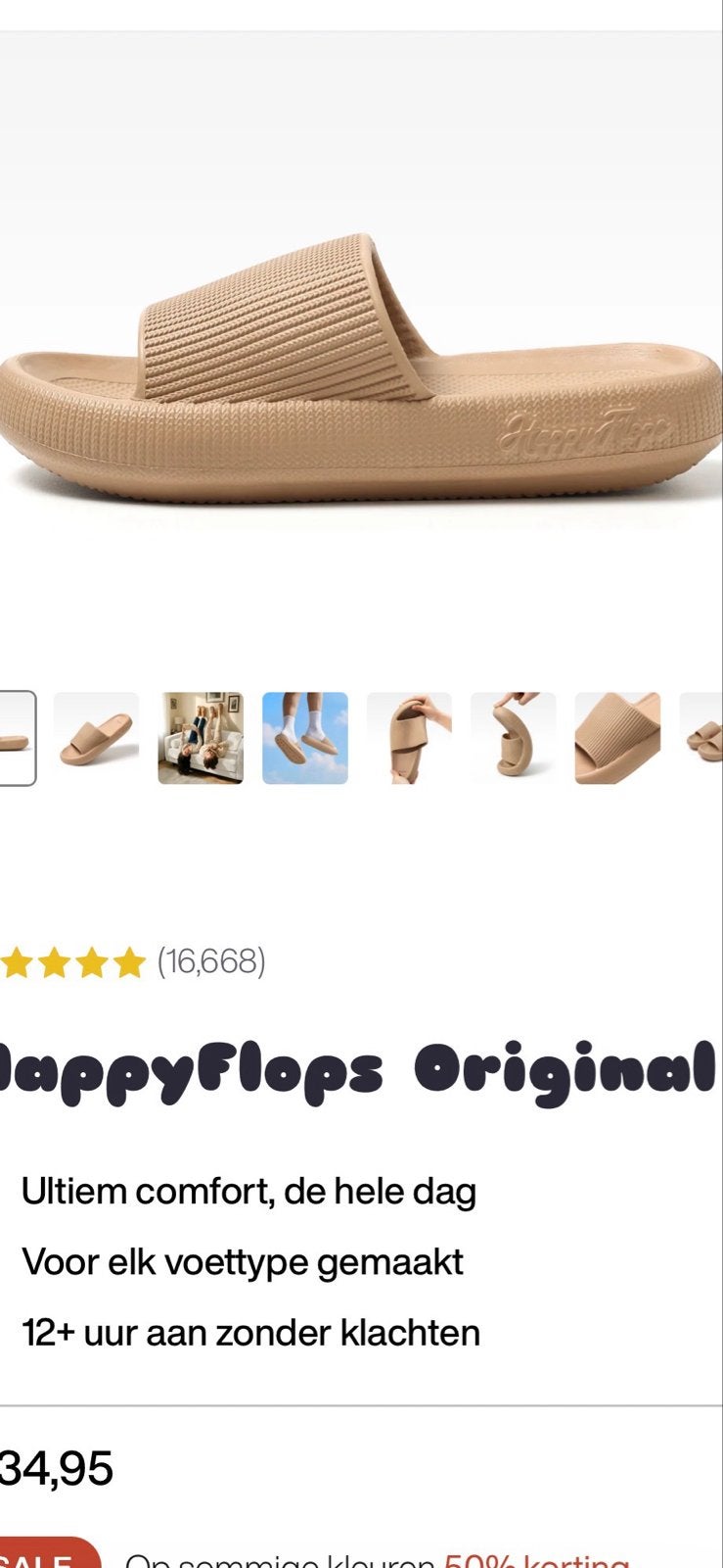 HappyFlops Original - NIEUW MAAT 42/43 comfort, de hele dag, Ophalen of Verzenden, Zo goed als nieuw, Beige, Slippers