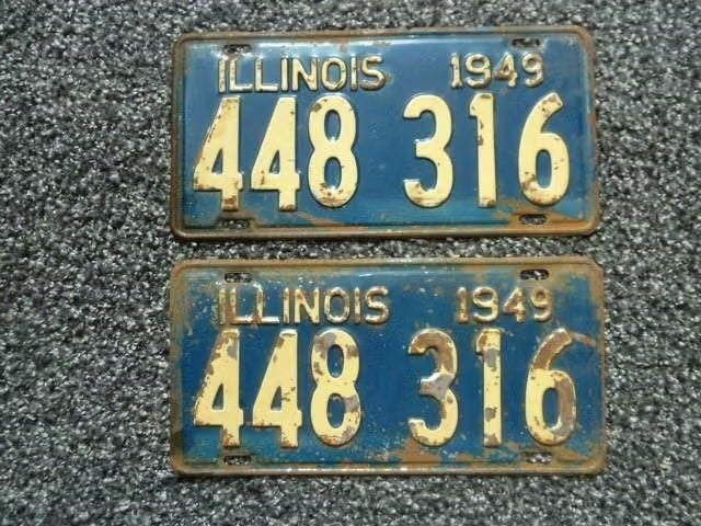 Paar USA License plate / kentekenplaten Illinois 1949 USA, Verzenden, Gebruikt, Auto's