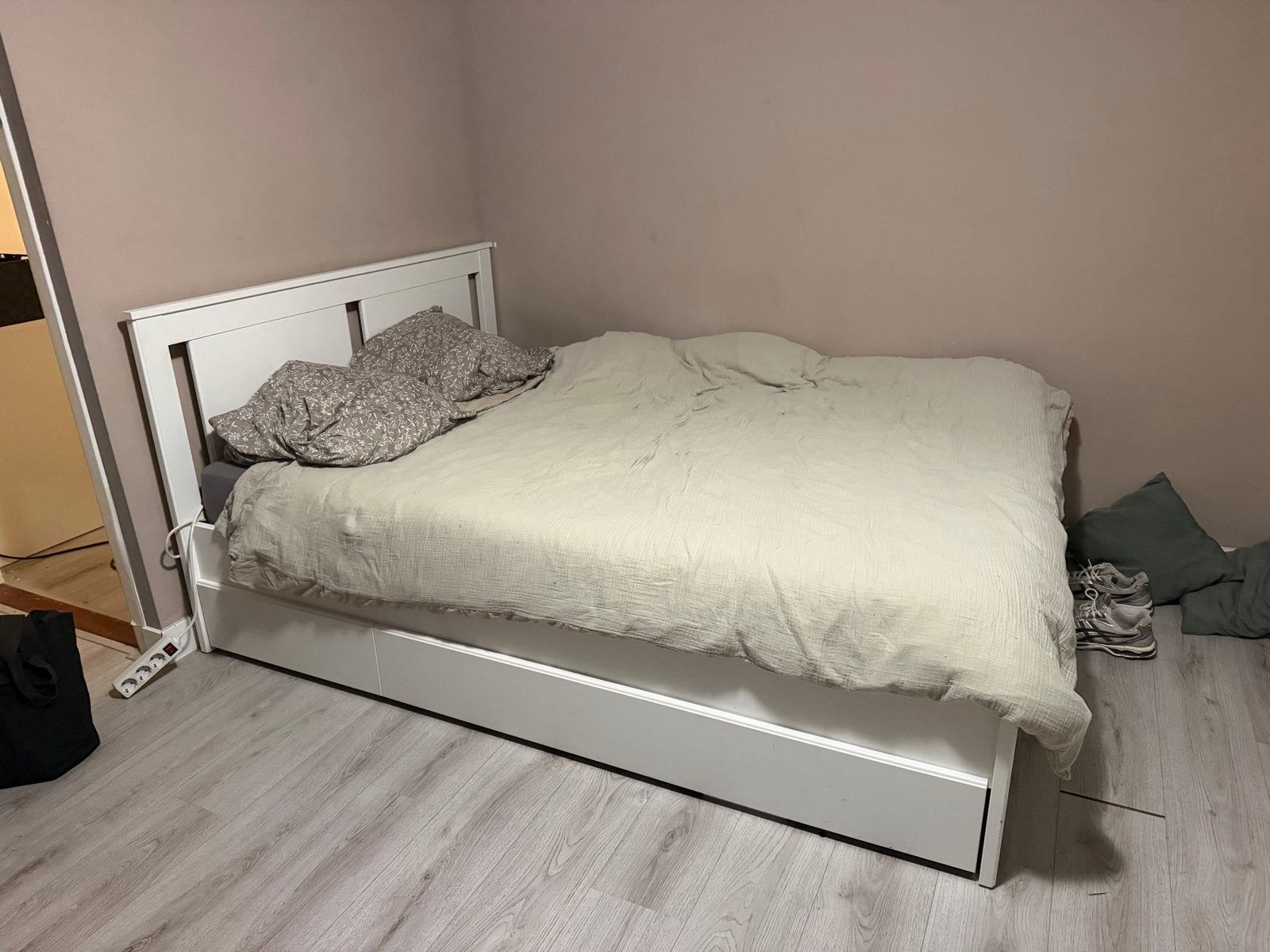 IKEA Lades bed 140x200 met opberglades, Gebruikt, Wit, Tweepersoons, 200 cm