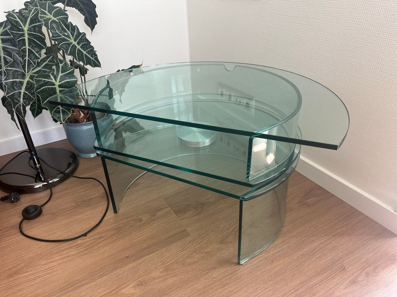 Zware, draaibare, glazen tv-tafel, Ophalen, Gebruikt, Overige vormen, Glas