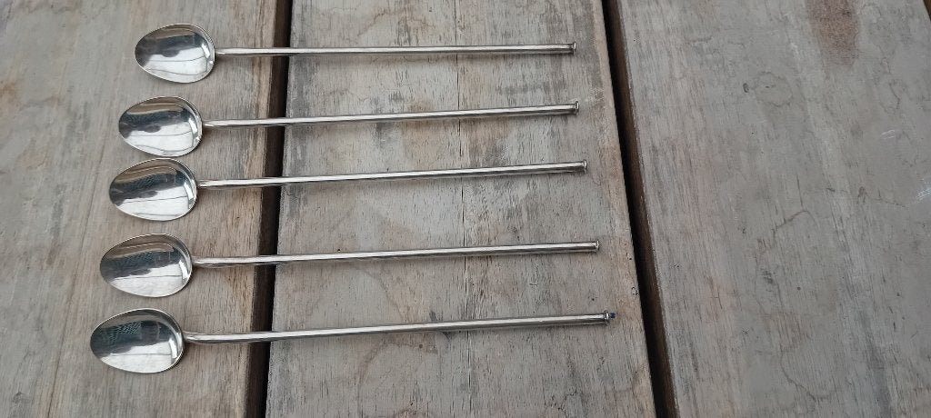 5 verzilverde cocktail lepels/rietjes, Ophalen of Verzenden
