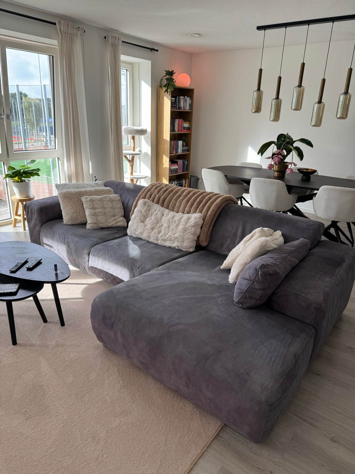 Grijze loungebank te koop, Ophalen, Gebruikt, Hoekbank, 300 cm of meer