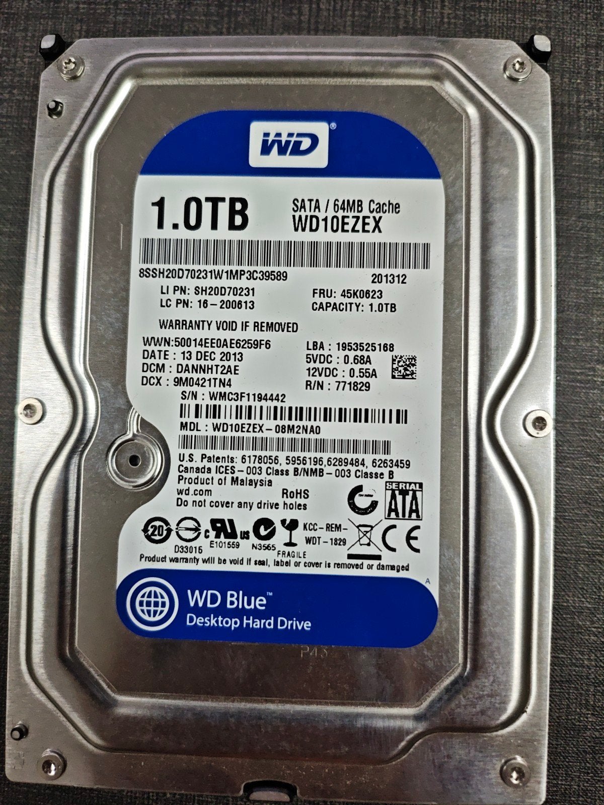 Western Digital Blue 1 TB 3.5 Inch SATA Harddisk, Ophalen, Intern, Gebruikt, Desktop