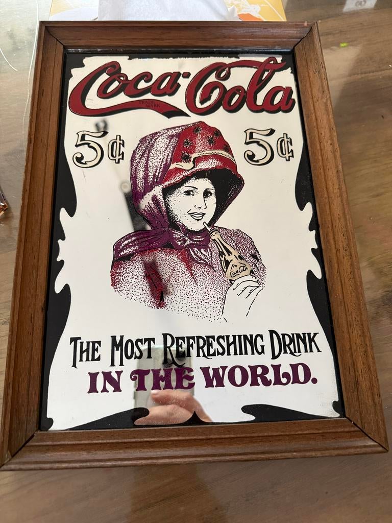 Vintage Coca-Cola spiegel - The Most Refreshing Drink, Verzamelen, Ophalen, Gebruikt, Reclamebord