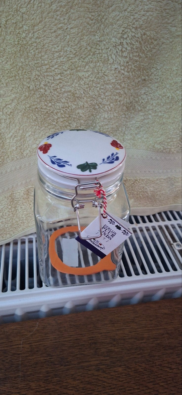 Glazen boerenbont voorraadpot met beugelsluiting, Glas, Nieuw, Ophalen of Verzenden, Voorraadpot