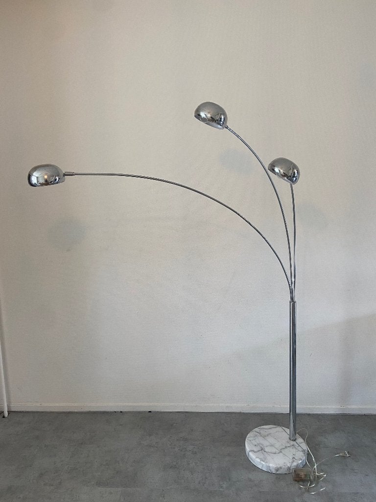 Vintage chromen booglamp (marmeren voet), Ophalen, Gebruikt, E14 (klein), 150 tot 200 cm