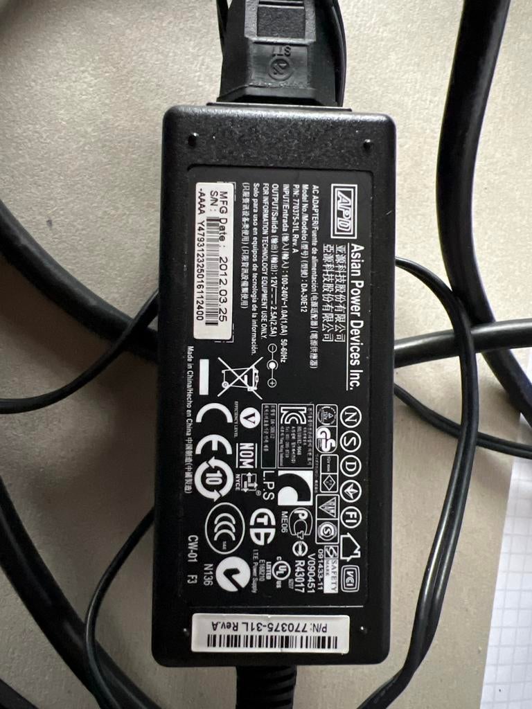 Asian Power Devices AC Adapter DA-30E12 (12V, 2.5A), Ophalen of Verzenden, Gebruikt
