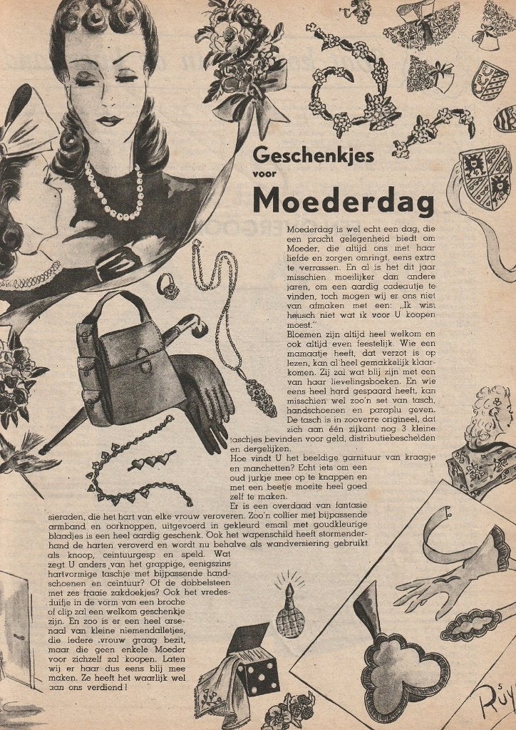 Retro reclame 1942 Oorlogstijd wat geven we met moederdag, Verzenden, Overige typen
