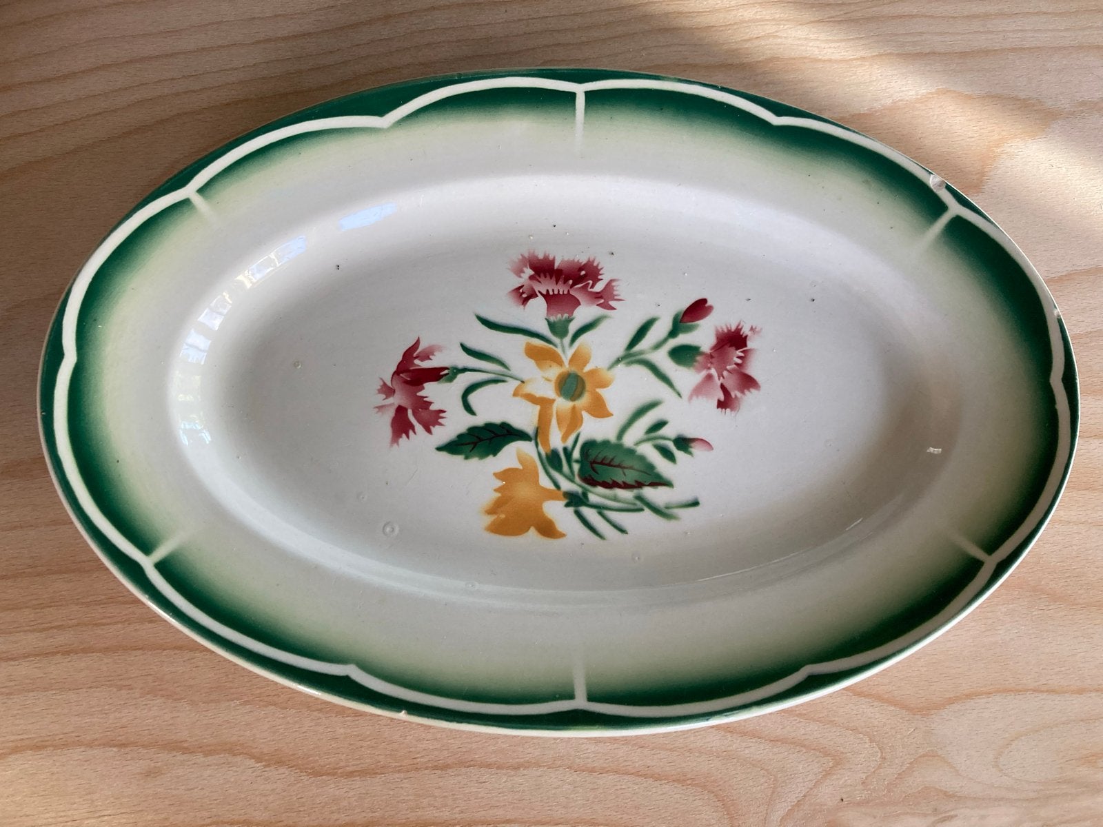 Antieke Franse serveerschaal, 32 cm, bloemmotief, Ophalen