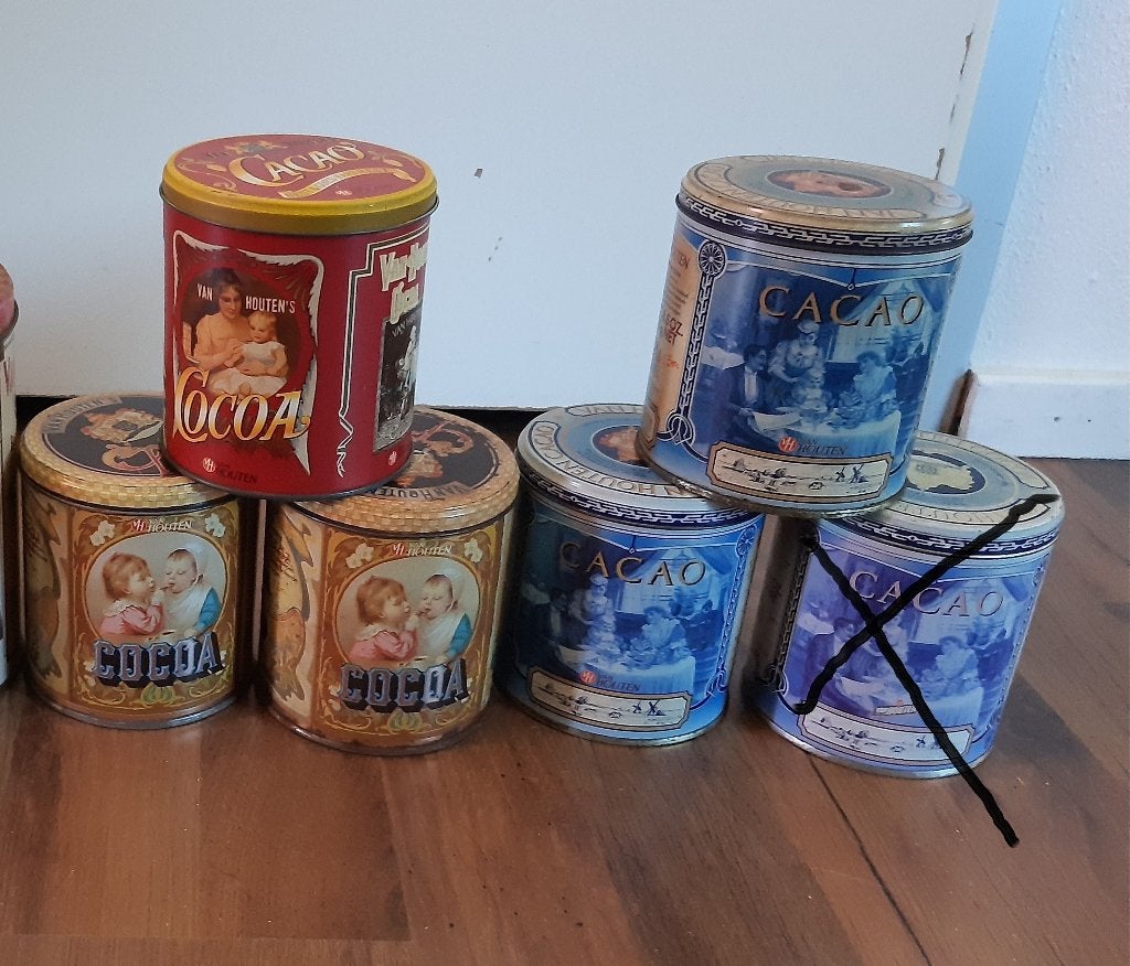 cacaoblikken Van Houten, Verzamelen, Blikken, Ophalen of Verzenden, Gebruikt, Overige, Overige merken