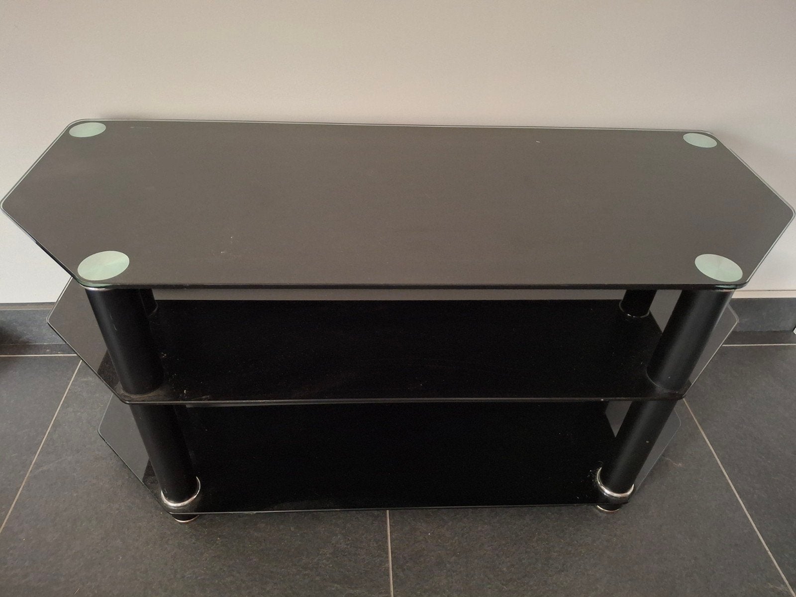 Zwart glazen kastje - TV meubel / Bijzettafel, Ophalen, Gebruikt, 50 tot 100 cm, Glas