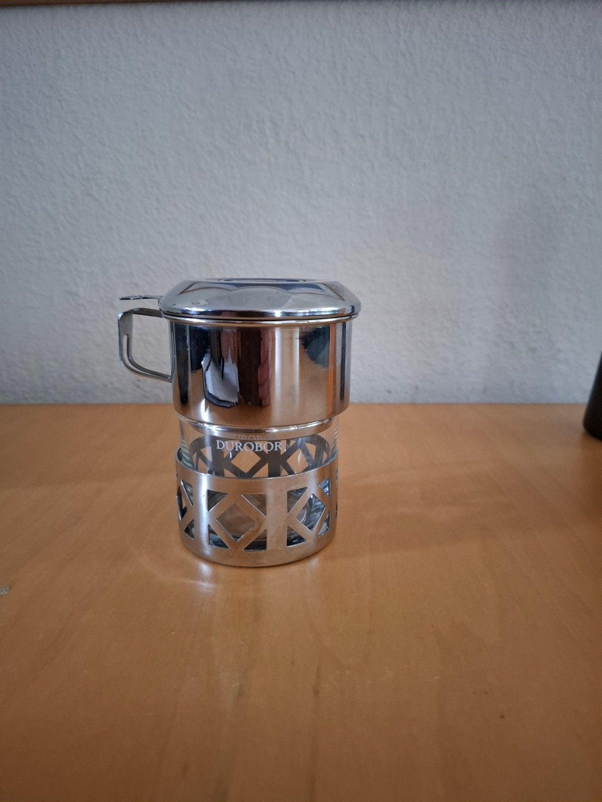 Vintage koffiefilter met glas - DUROBOR, Overige typen, Zilver, Ophalen of Verzenden, Zo goed als nieuw