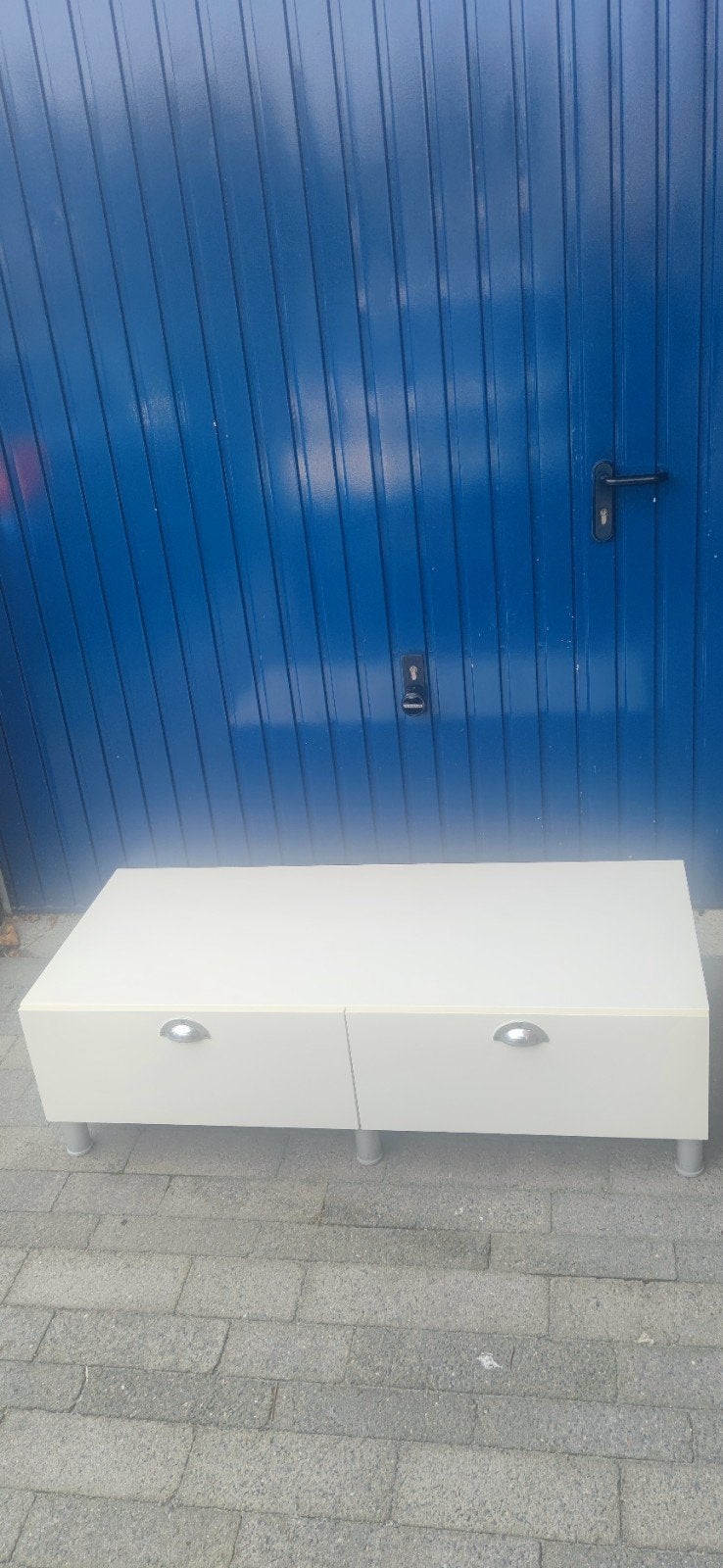 Crèmekleurig TV-meubel met lades, Ophalen, Gebruikt, 100 tot 150 cm, Minder dan 100 cm