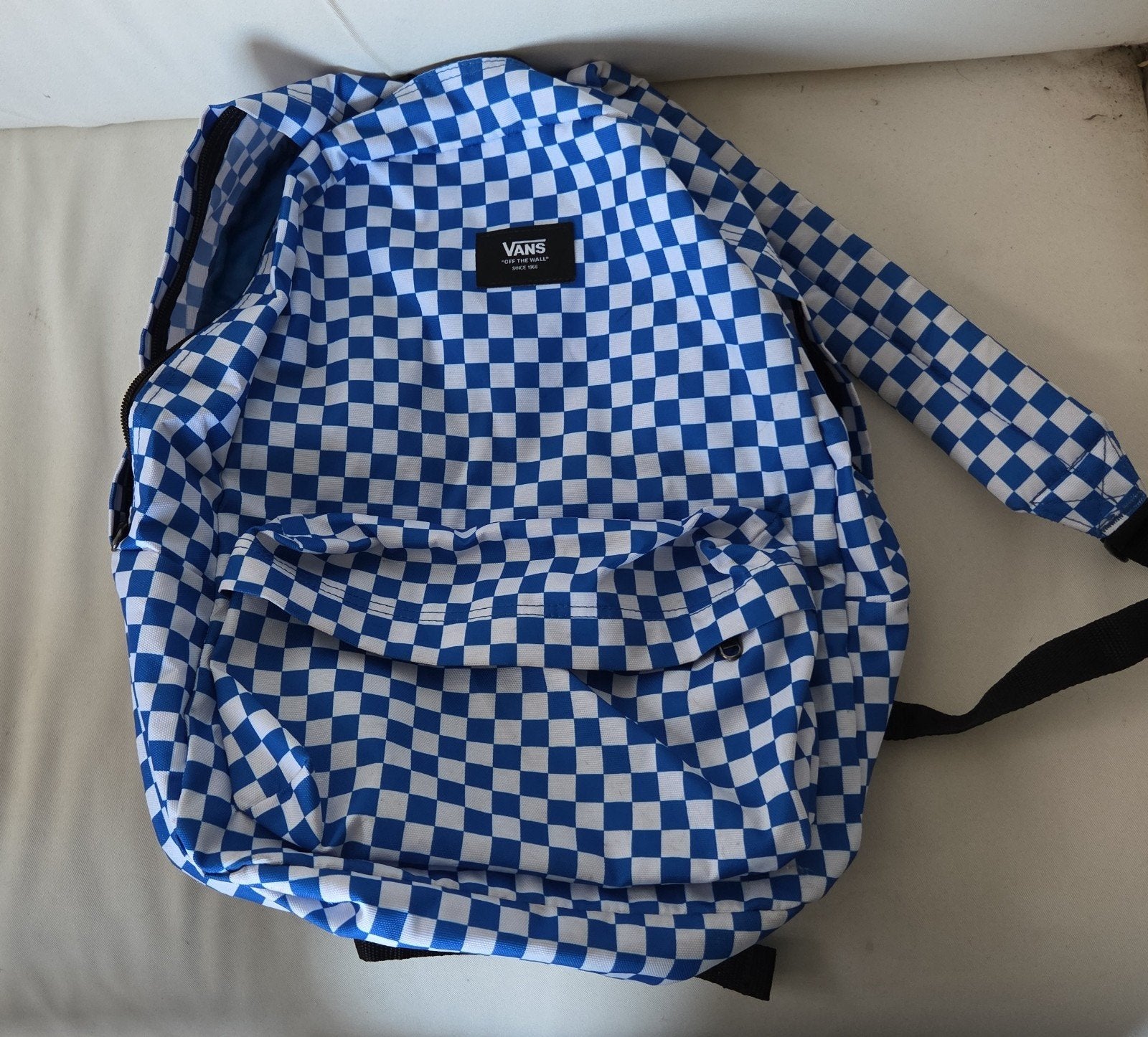 Vans rugzak blauw/wit geblokt - Zo goed als nieuw, Sieraden, Tassen en Uiterlijk, Ophalen of Verzenden, Zo goed als nieuw, Overige merken