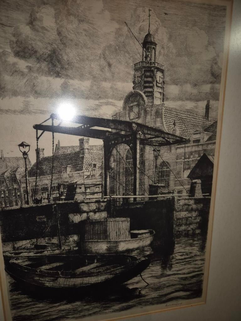 Ets Rotterdam: Piet Heijn Sluis, Antiek en Kunst, Kunst | Etsen en Gravures, Ets, Stadsgezicht, Ophalen of Verzenden, Origineel
