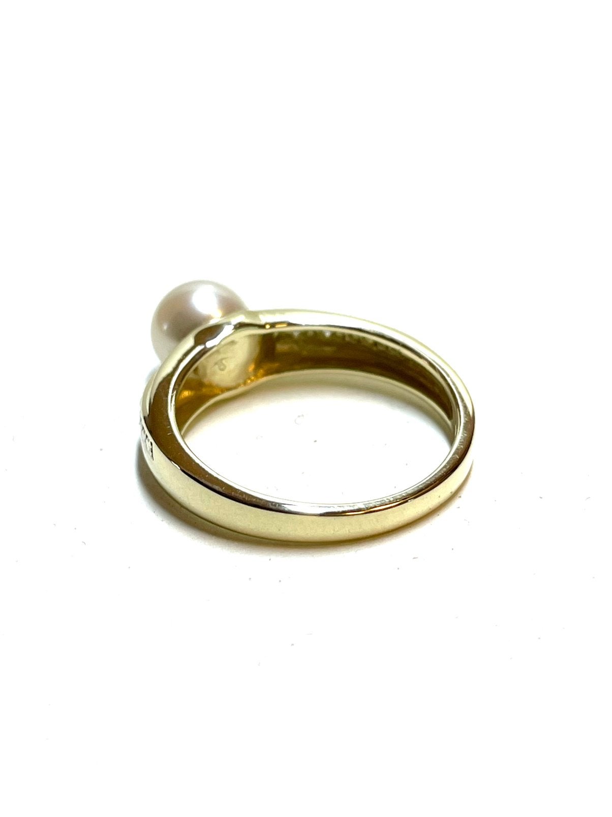 8k gouden ring met een parel en diamanten, Met edelsteen, -, -, Ophalen of Verzenden