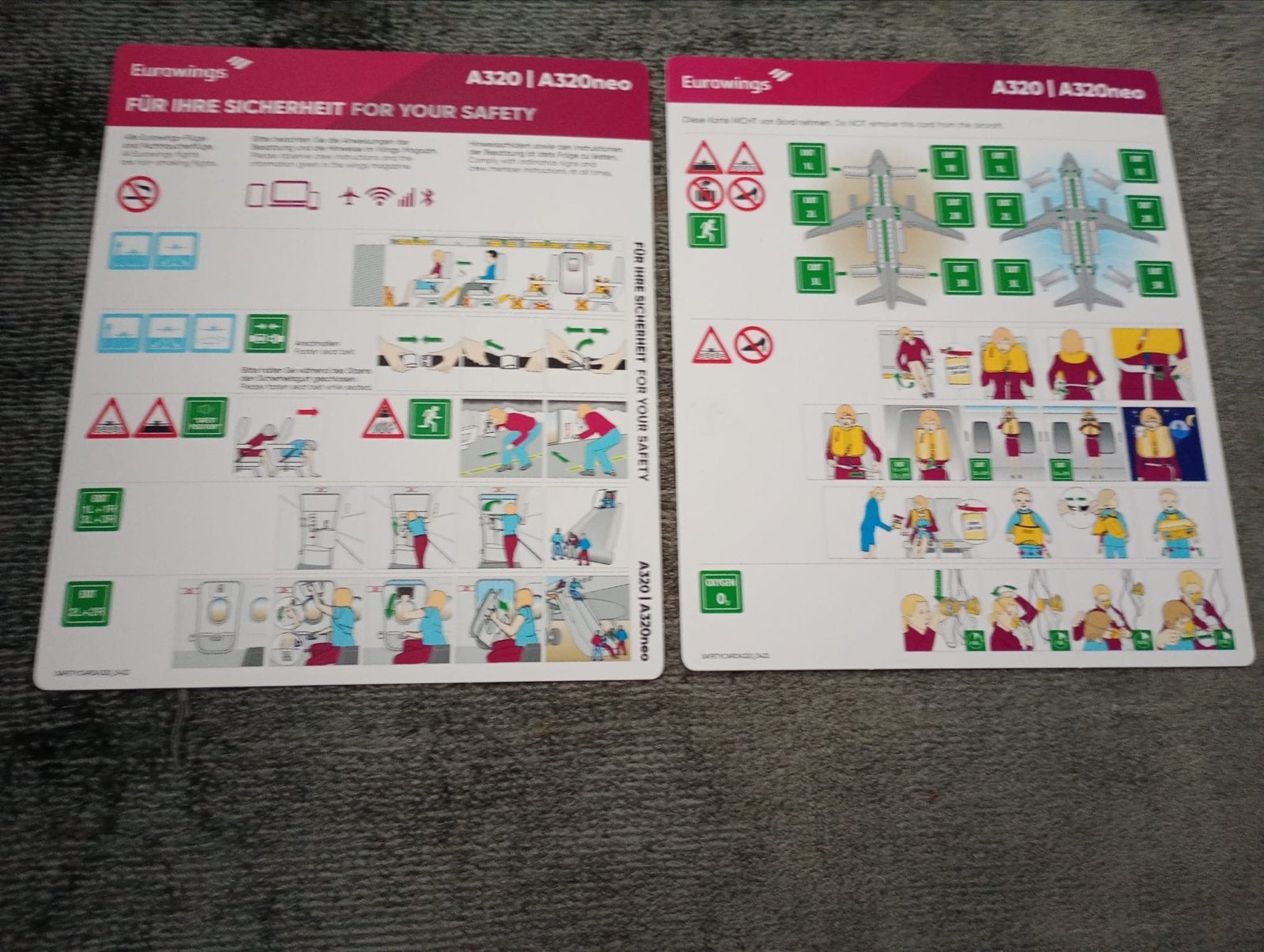 Eurowings A320/A320neo Safety Cards (2 stuks), Ophalen of Verzenden, Nieuw, Kaart, Foto of Prent